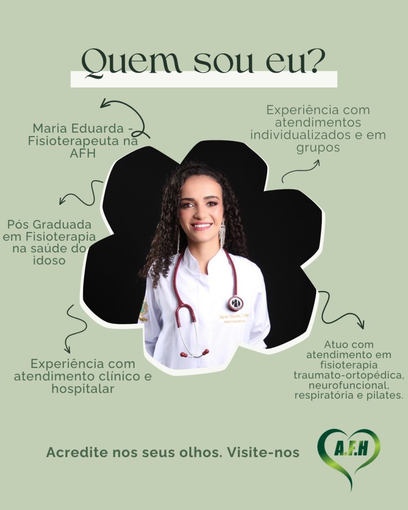 Quem sou eu? Sou Maria Eduarda Tarnopolski Borges, Fisioterapeuta na AFH – Associação de Apoio às Famílias com Hanseníase e Demais Doenças. ⠀ Sou pós-graduada em Fisioterapia na Saúde do Idoso e atuo com uma abordagem ampla e humanizada nas áreas de: Fisioterapia traumato-ortopédica, Fisioterapia neurofuncional, Fisioterapia cardiorrespiratória, Pilates, Fisioterapia intensiva em neonatologia e pediatria. ⠀ Na AFH, realizo atendimentos fisioterapêuticos domiciliares, garantindo que cada cuidado seja personalizado, ético e adaptado às condições e necessidades específicas de cada paciente. Meu trabalho envolve avaliações funcionais, intervenções fisioterapêuticas e, quando necessário, encaminhamentos para outros serviços especializados. ⠀ Acredito que o movimento é uma ferramenta essencial de cuidado, reabilitação e autonomia. E é com sensibilidade, técnica e empatia que sigo contribuindo para a melhoria da qualidade de vida das pessoas atendidas pela AFH. ⠀ "Cuidar do corpo é também cuidar da dignidade, da liberdade e da vida." 💚 #QuemSouEu #AFHGuarapuava #FisioterapiaDomiciliar #FisioterapeutaAFH #SaúdeComCuidado #AtendimentoHumanizado #FisioterapiaComAmor #Reabilitação